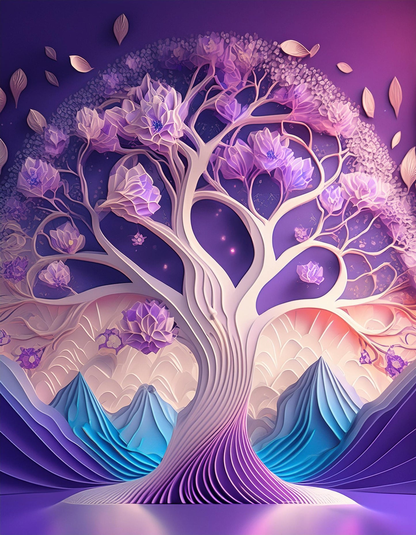 3D Cherry Blossom Tree Futuristic Chromatic Wall Mural | Decorative Wallpaper - Dhalfashionistt