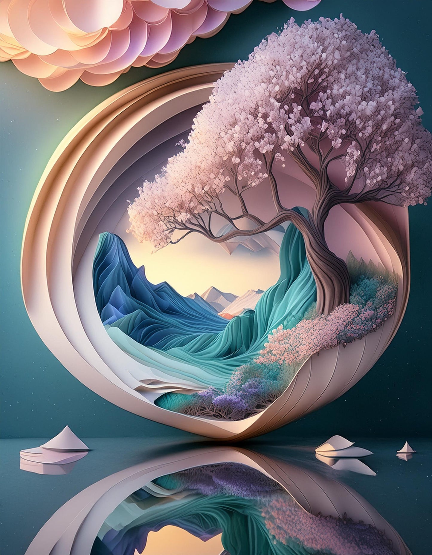 3D Cherry Blossom Tree Futuristic Chromatic Wall Mural | Home & Office Decor - Dhalfashionistt