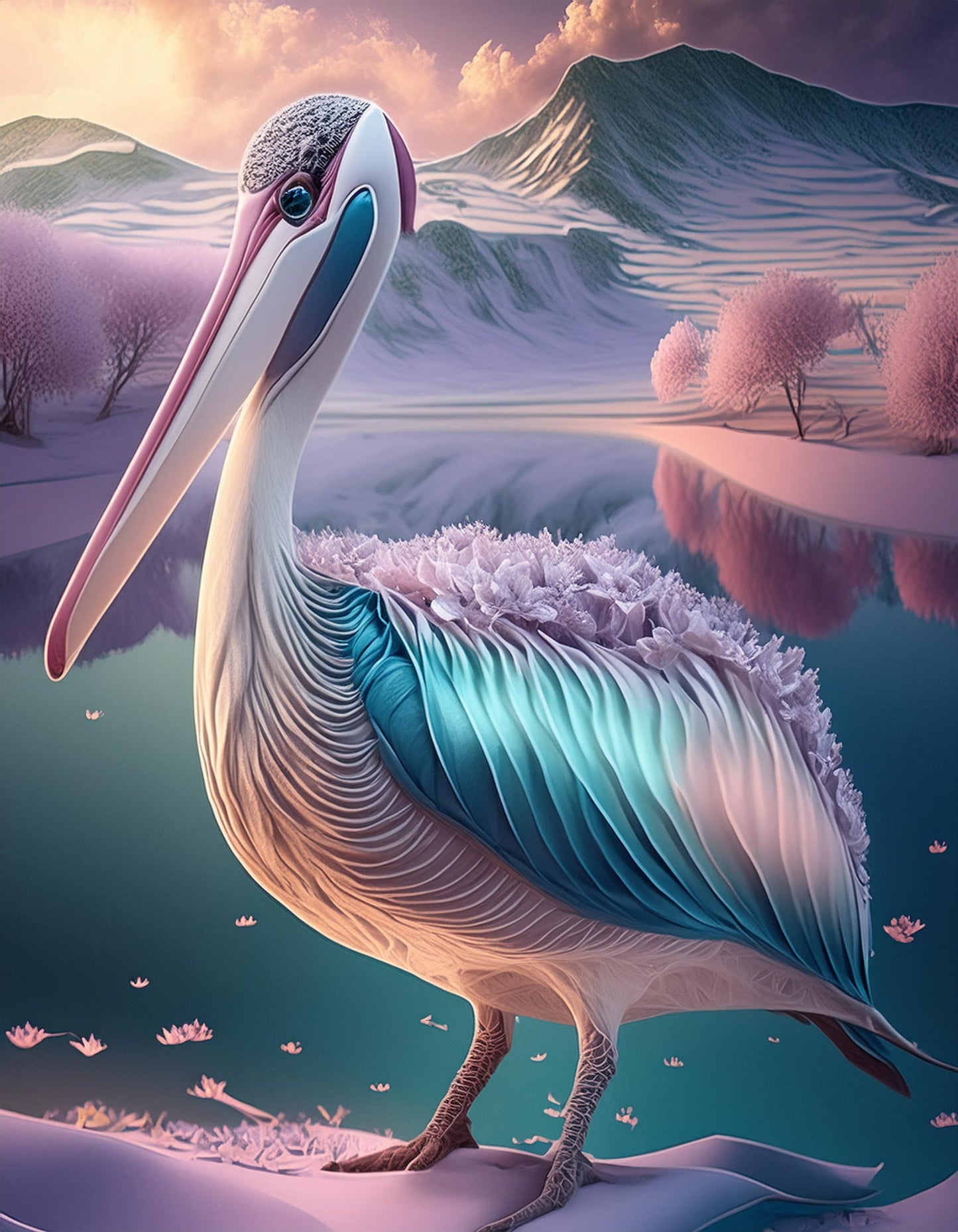 3D Pelican Futuristic Chromatic Waves Wall Mural | Artistic Decor Wallpaper - Dhalfashionistt
