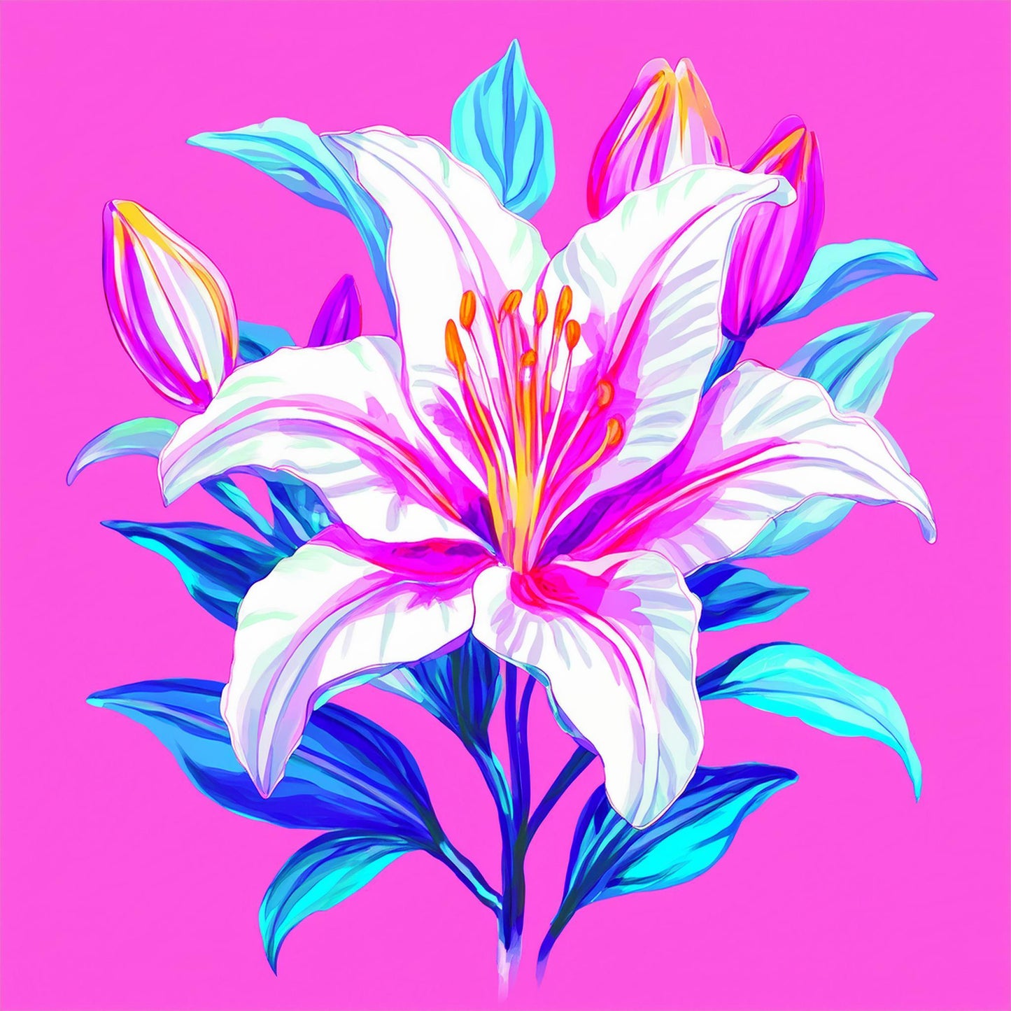Amazing White Lily Flower Details Wall Mural | Artistic Decor Wallpaper - Dhalfashionistt