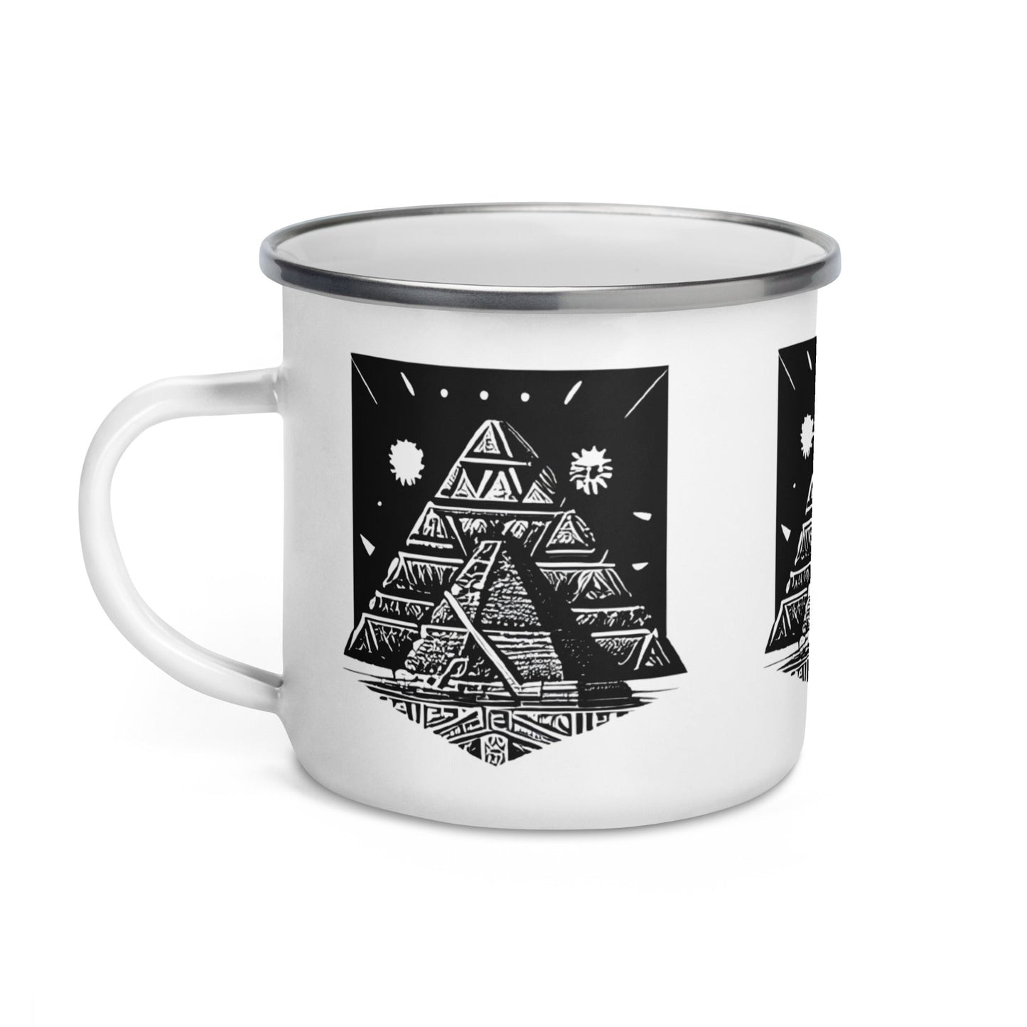 Ancient Aztec Pyramid Camp Mug | Joyful Campers Enamel Mug for Women and Men - Dhalfashionistt