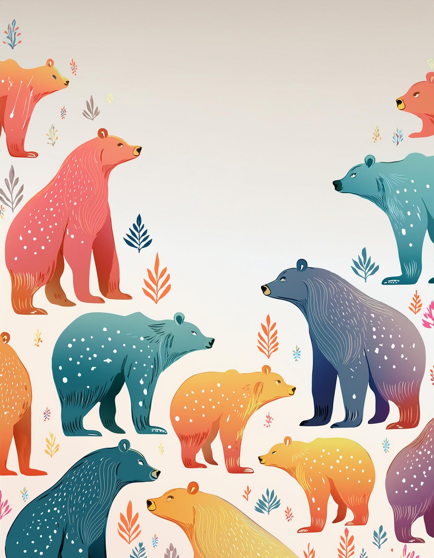 Artistic Bear Pattern Wall Mural | Wildlife Defcor Decor Wallpaper - Dhalfashionistt