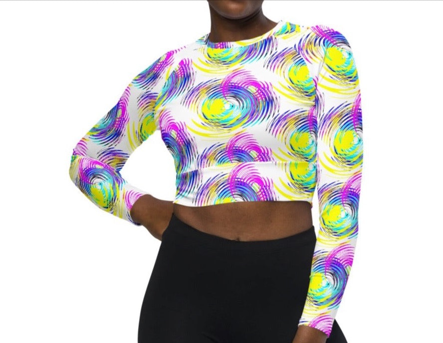 Artistic Fashion Long-Sleeve Crop Top | Artsy Clothing | Fashionable Prints - Dhalfashionistt