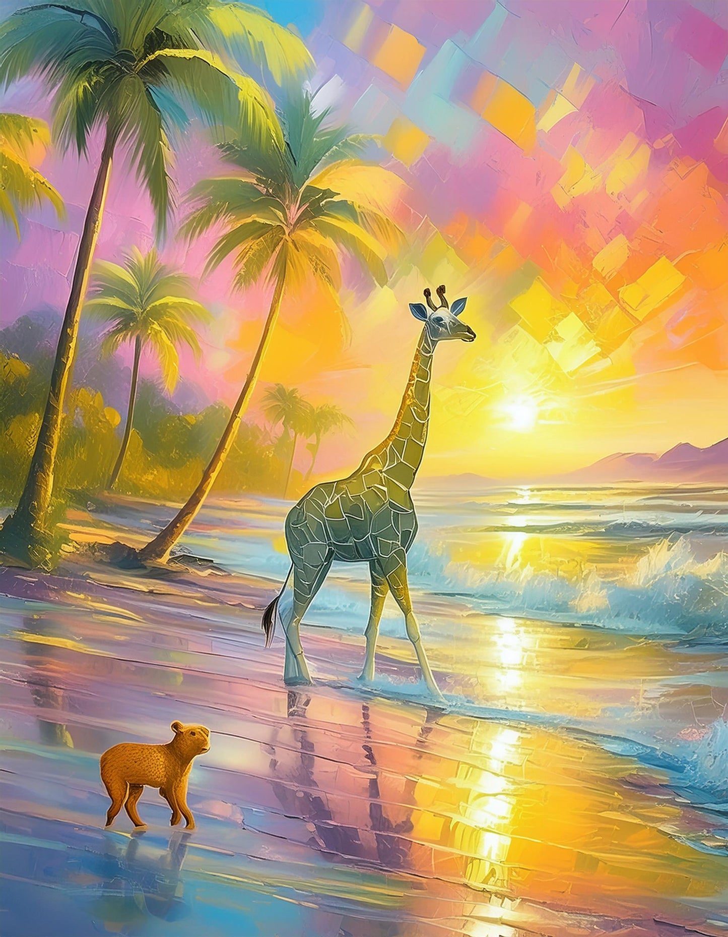 Artistic Painting Felines & Animals on Beach Mural | Stylish Home Decor & Prints - Dhalfashionistt