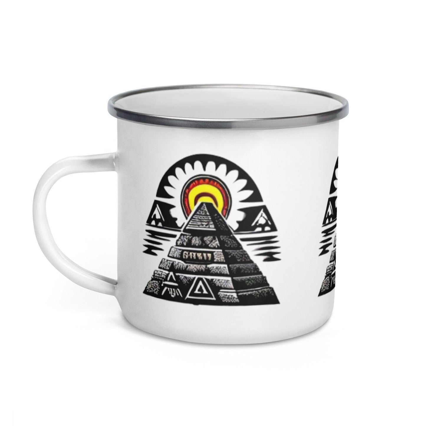 Aztec Sun Pyramid Camp Mug | Novelty Enamel Mug for Adventure Seekers - Dhalfashionistt