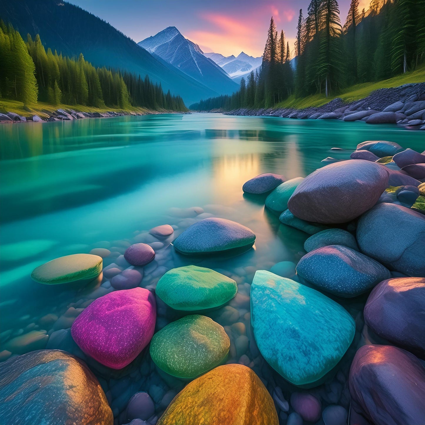 Beautiful Colorful Stones At The River Side Wall Mural| Home & Office Decor Wall paper - Dhalfashionistt