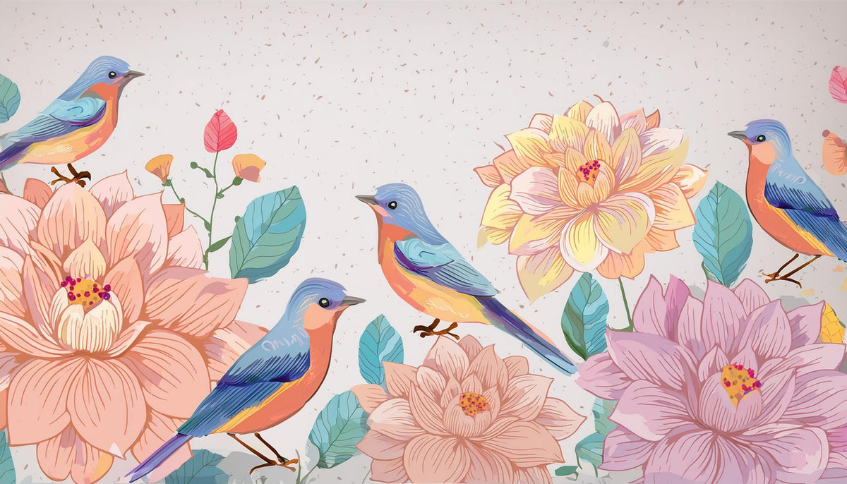 Bird Scene of Wildflowers Wall Mural | Natural Elements Wallpaper - Dhalfashionistt