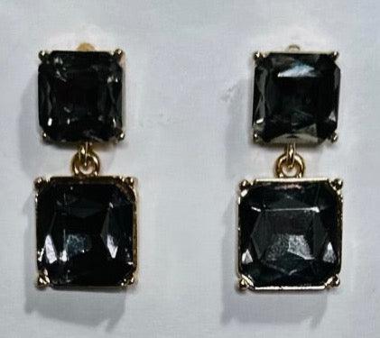 Black Double Rectangle Crystal Drop Earrings | Modern Fashion Jewelry - Dhalfashionistt