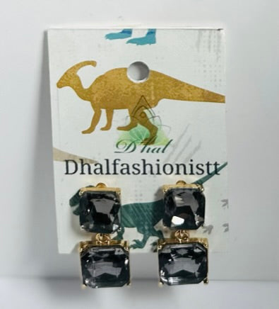 Black Double Rectangle Crystal Drop Earrings | Modern Fashion Jewelry - Dhalfashionistt