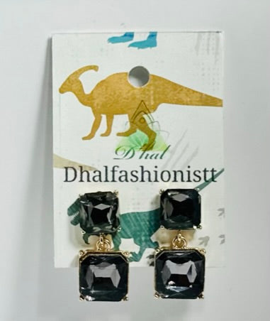 Black Double Rectangle Crystal Drop Earrings | Modern Fashion Jewelry - Dhalfashionistt