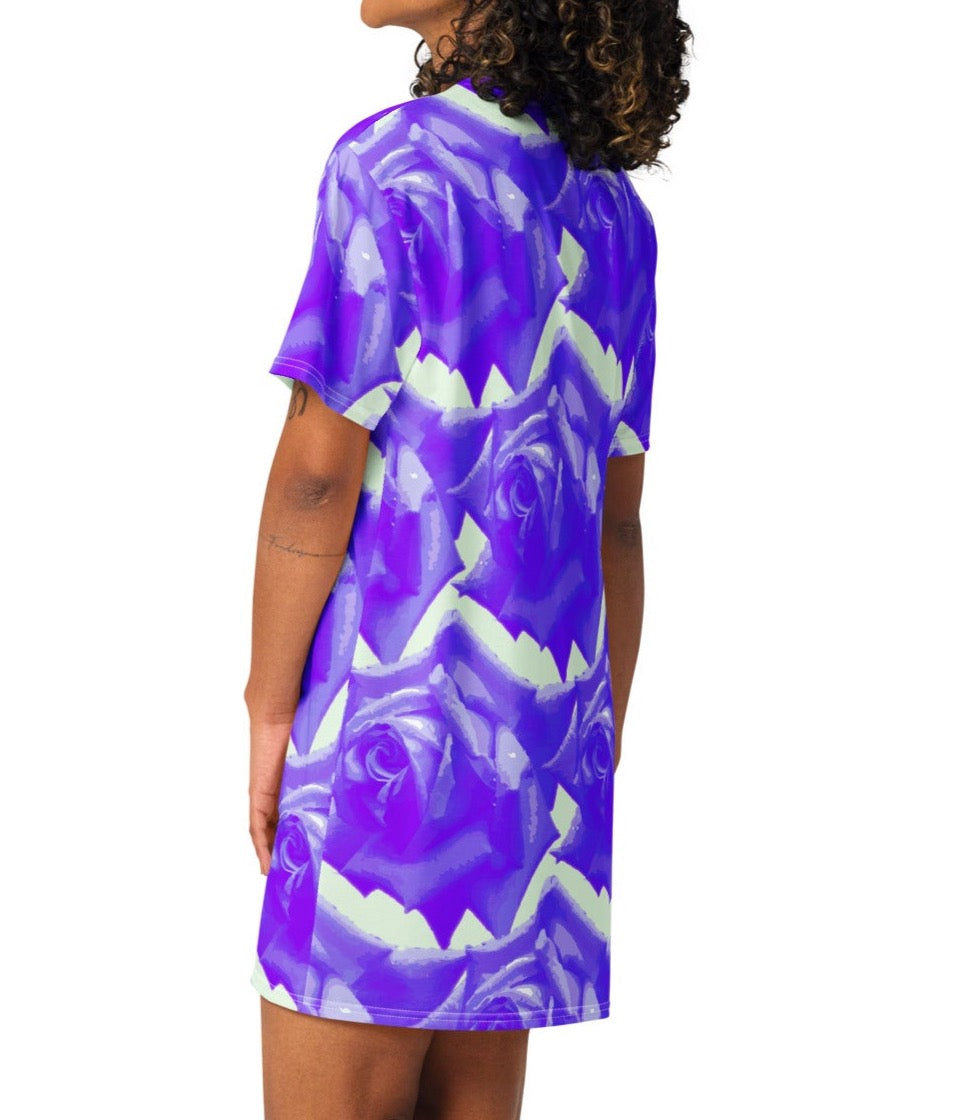 Blooming Beauty Roses T-shirt Dress | Effortlessly Sophisticated Style | Botanical Flower - Dhalfashionistt