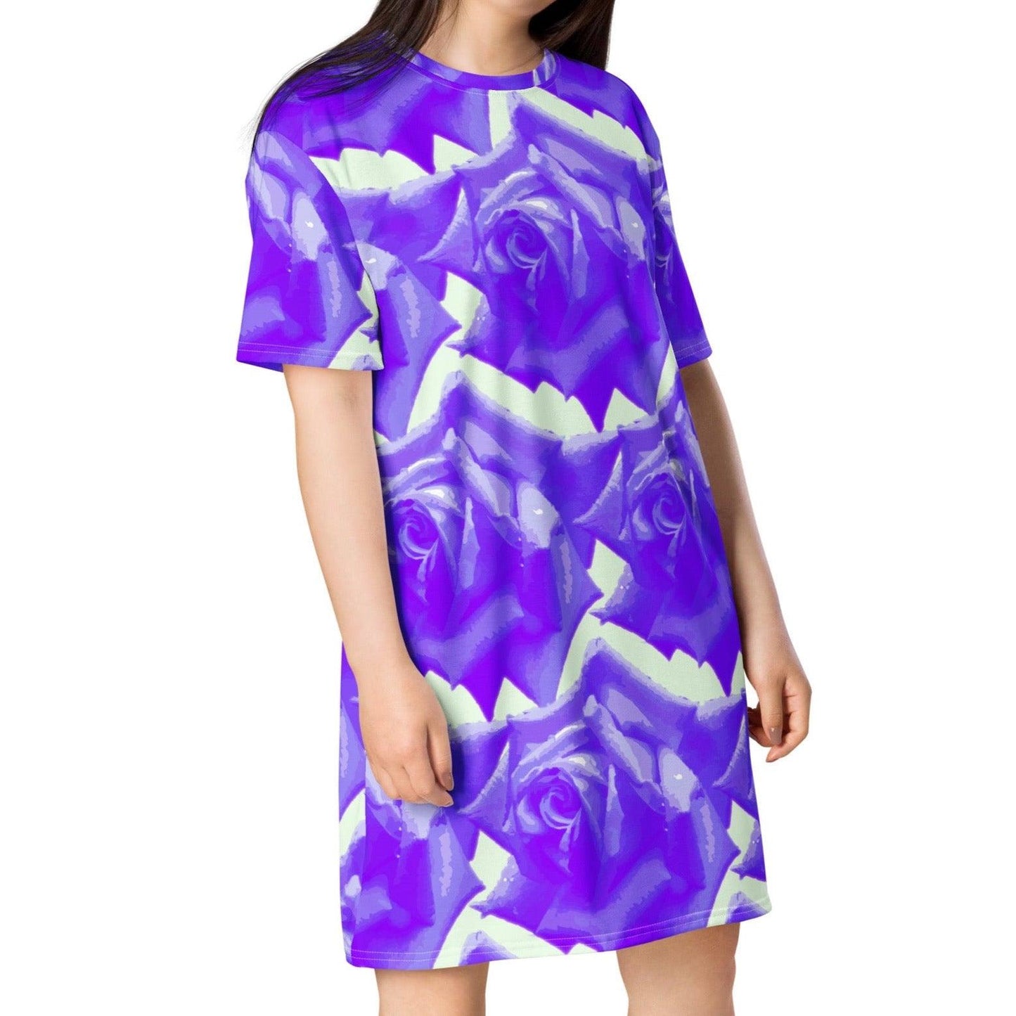 Blooming Beauty Roses T-shirt Dress | Effortlessly Sophisticated Style | Botanical Flower - Dhalfashionistt