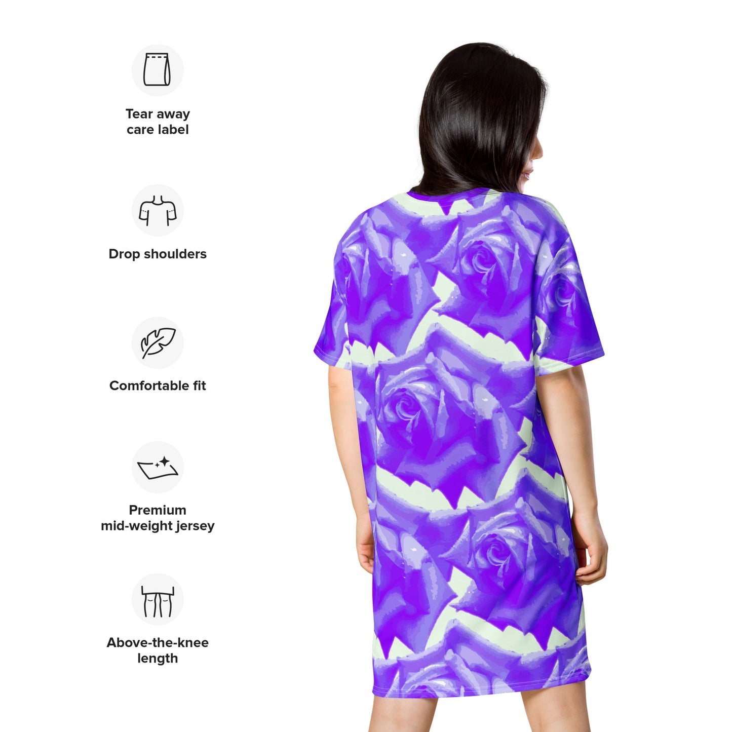 Blooming Beauty Roses T-shirt Dress | Effortlessly Sophisticated Style | Botanical Flower - Dhalfashionistt
