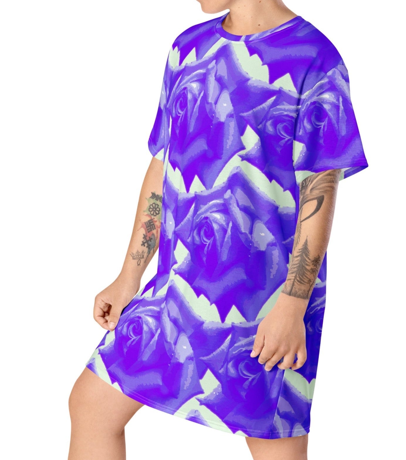 Blooming Beauty Roses T-shirt Dress | Effortlessly Sophisticated Style | Botanical Flower - Dhalfashionistt