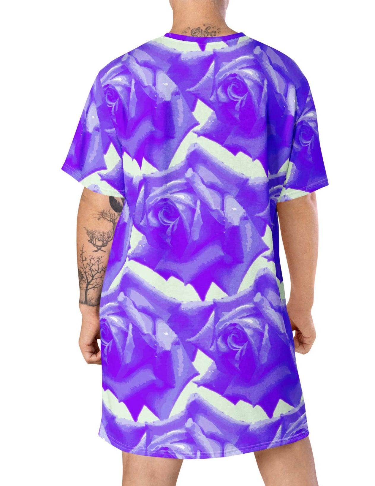 Blooming Beauty Roses T-shirt Dress | Effortlessly Sophisticated Style | Botanical Flower - Dhalfashionistt