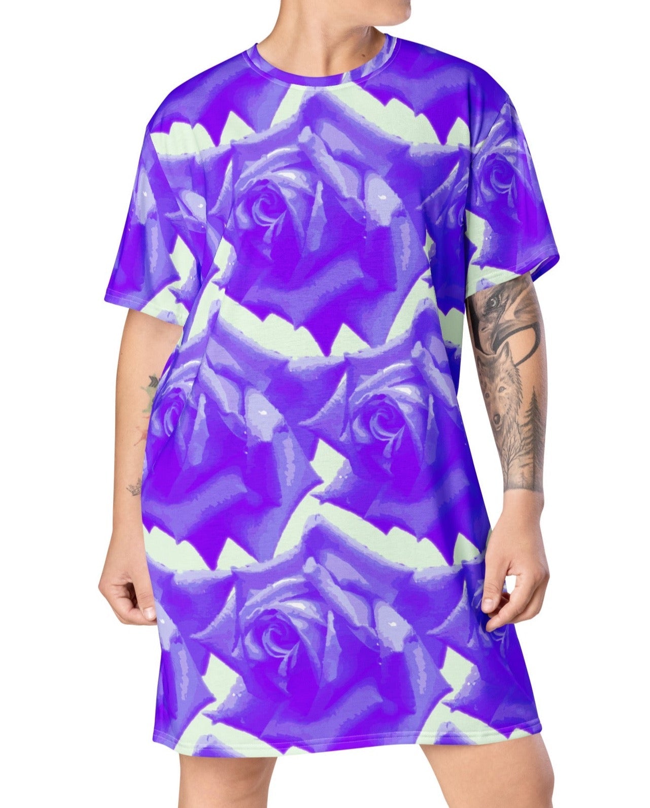 Blooming Beauty Roses T-shirt Dress | Effortlessly Sophisticated Style | Botanical Flower - Dhalfashionistt