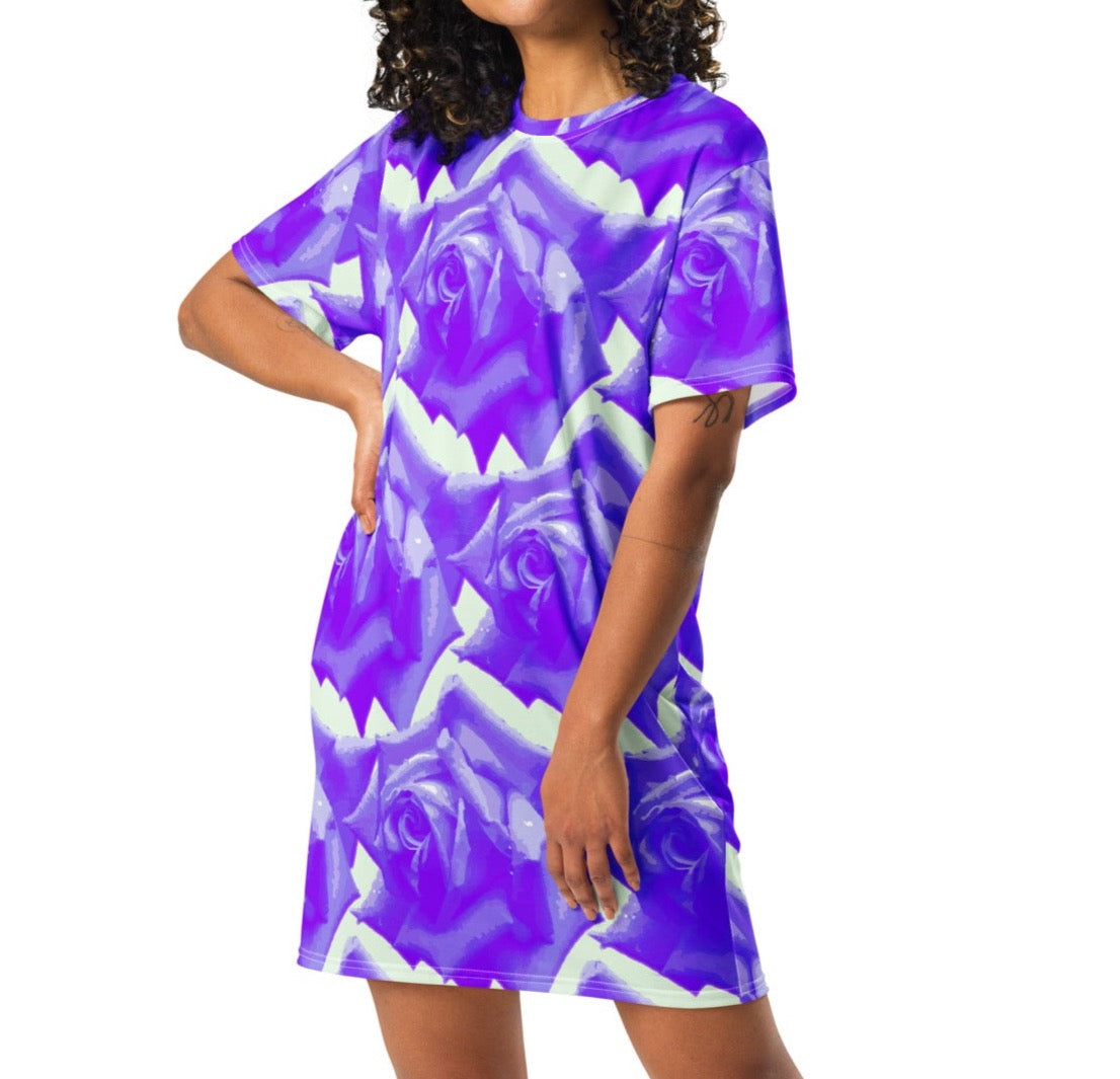 Blooming Beauty Roses T-shirt Dress | Effortlessly Sophisticated Style | Botanical Flower - Dhalfashionistt