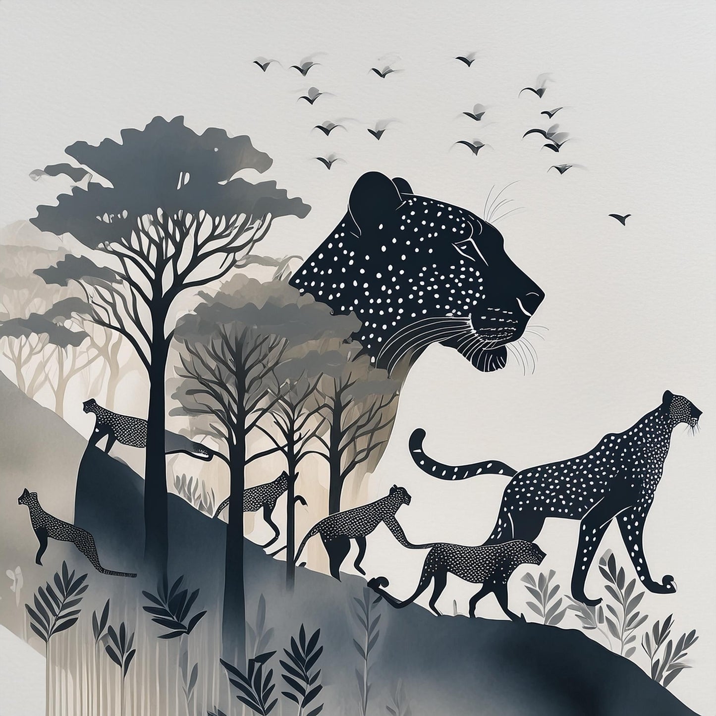 Cheetah Art Print Wall Mural | Artistic Decor Wallpaper - Dhalfashionistt