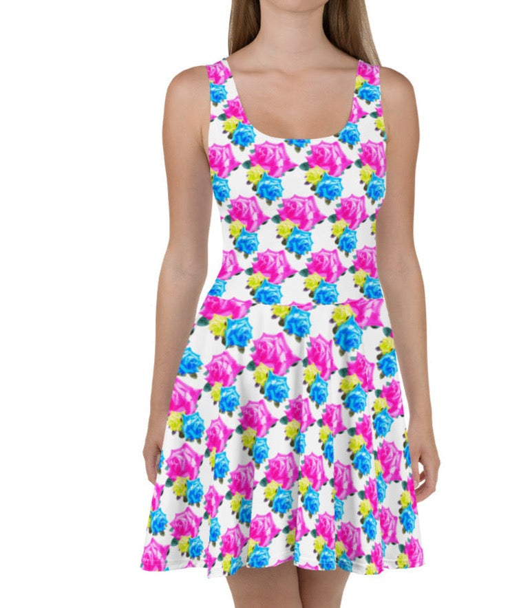 Chic & Trendy Roses Print Skater Dress | Feminine Fashion Forward | Roses Lover's - Dhalfashionistt