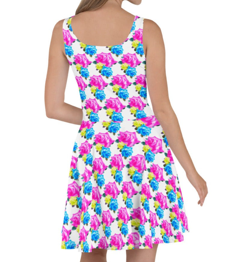 Chic & Trendy Roses Print Skater Dress | Feminine Fashion Forward | Roses Lover's - Dhalfashionistt