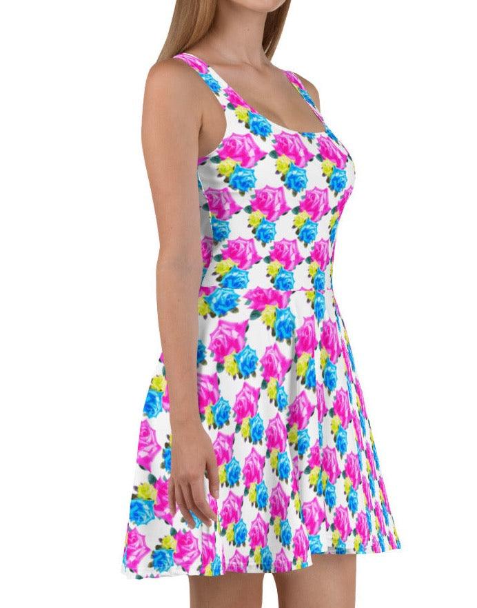 Chic & Trendy Roses Print Skater Dress | Feminine Fashion Forward | Roses Lover's - Dhalfashionistt