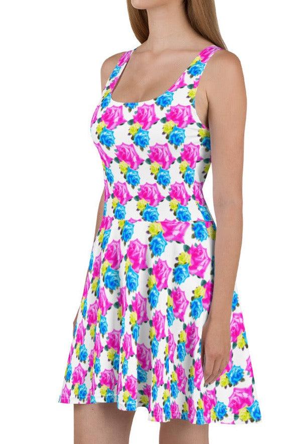 Chic & Trendy Roses Print Skater Dress | Feminine Fashion Forward | Roses Lover's - Dhalfashionistt