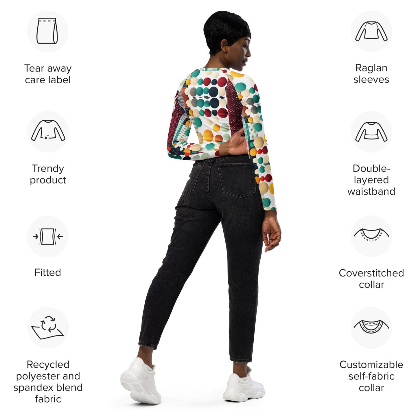 Chic Confetti: Dots Oversized Long-Sleeve Crop Top | Playful Elegance - Dhalfashionistt