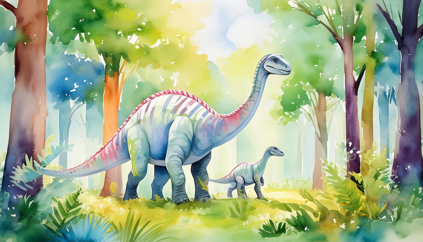 Dinosaur & Brontosaurus Grazing In a Prehistoric Forest Wall Mural | Wildlife Decor Wallpaper - Dhalfashionistt