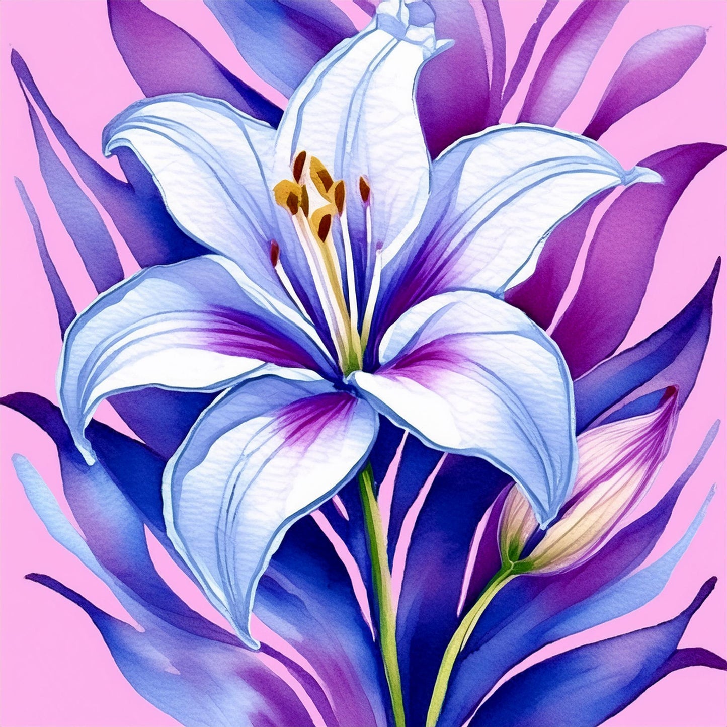 Drawing White Lily Flower Details Wall Mural | Artistic Decor Wallpaper - Dhalfashionistt