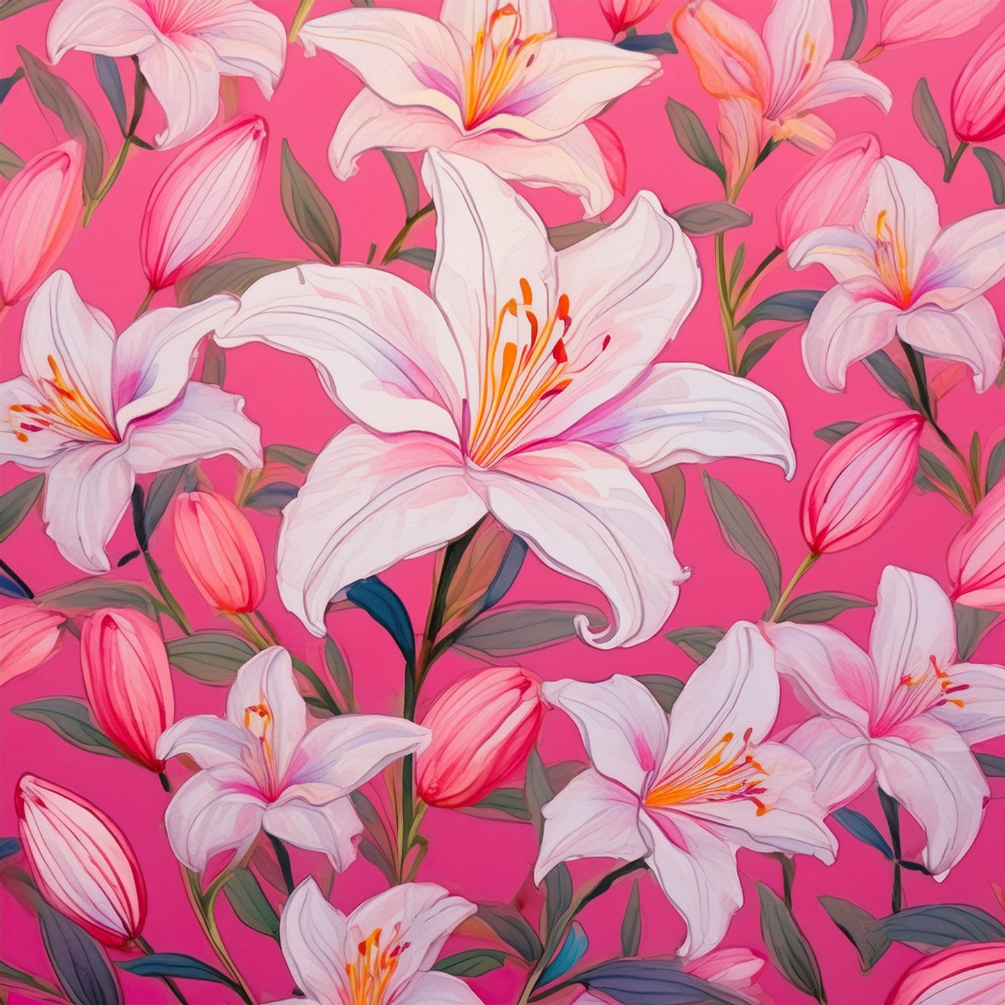 Drawing White Lily Flower Details Wall Mural | Artistic Decor Wallpaper - Dhalfashionistt