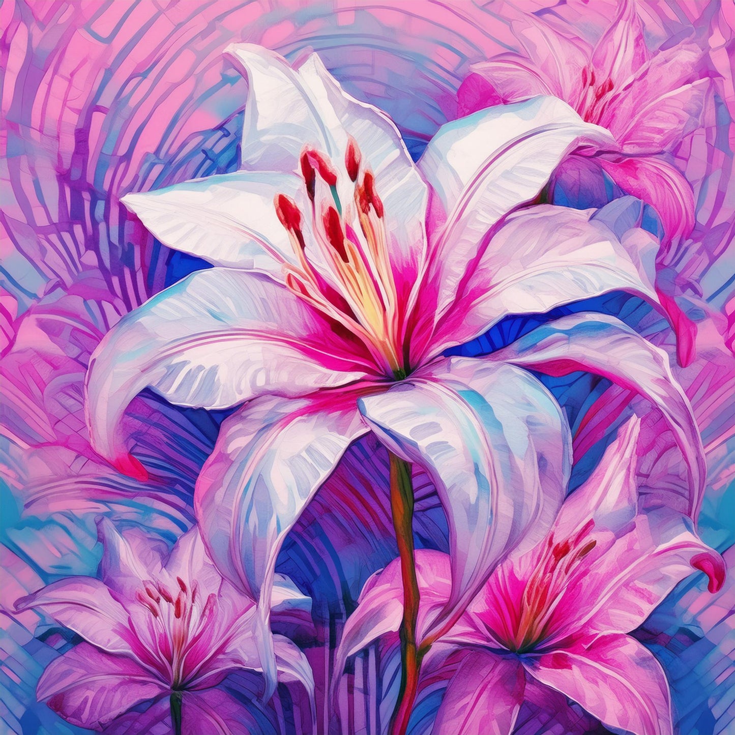 Drawing White Lily Flower Details Wall Mural | Artistic Decor Wallpaper - Dhalfashionistt