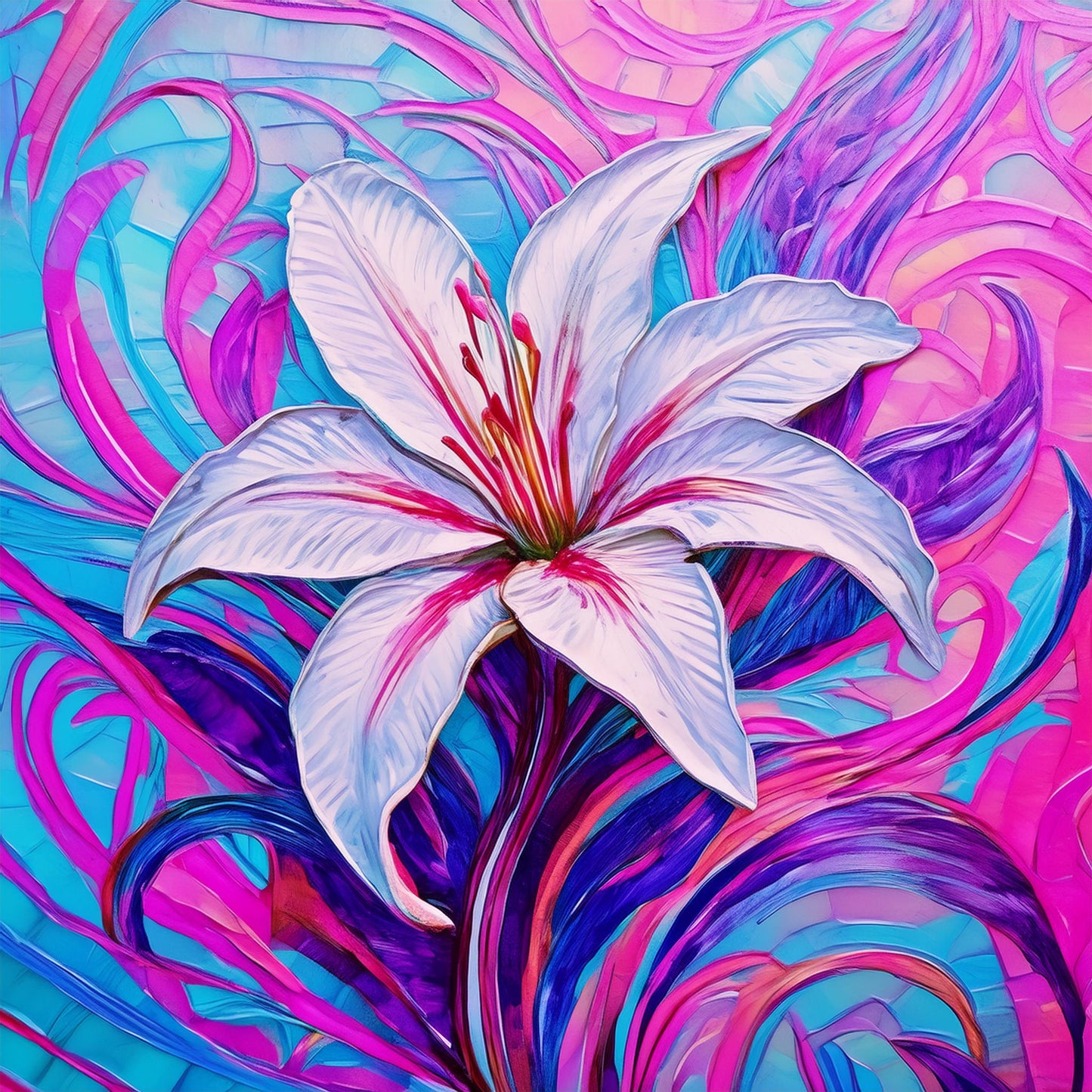 Drawing White Lily Flower Details Wall Mural | Artistic Decor Wallpaper - Dhalfashionistt