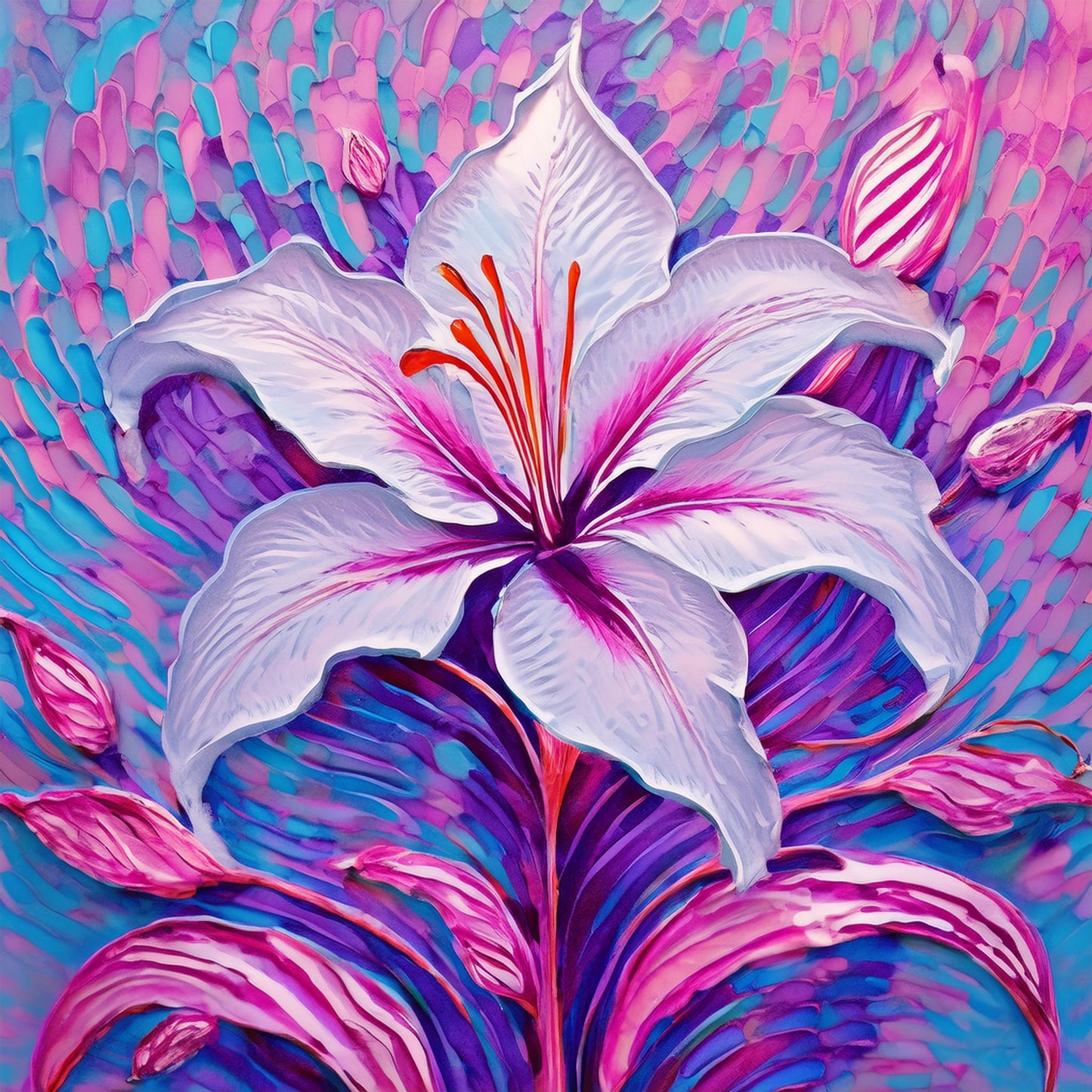 Drawing White Lily Flower Details Wall Mural | Artistic Decor Wallpaper - Dhalfashionistt