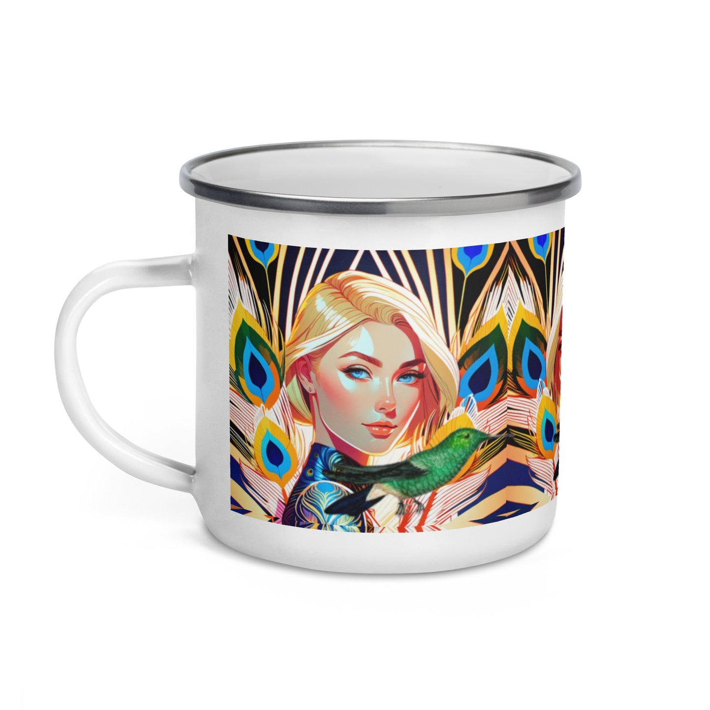 Elegant Birds Camp Mug | Alphonse Mucha-Inspired | Peacock Feathers - Dhalfashionistt