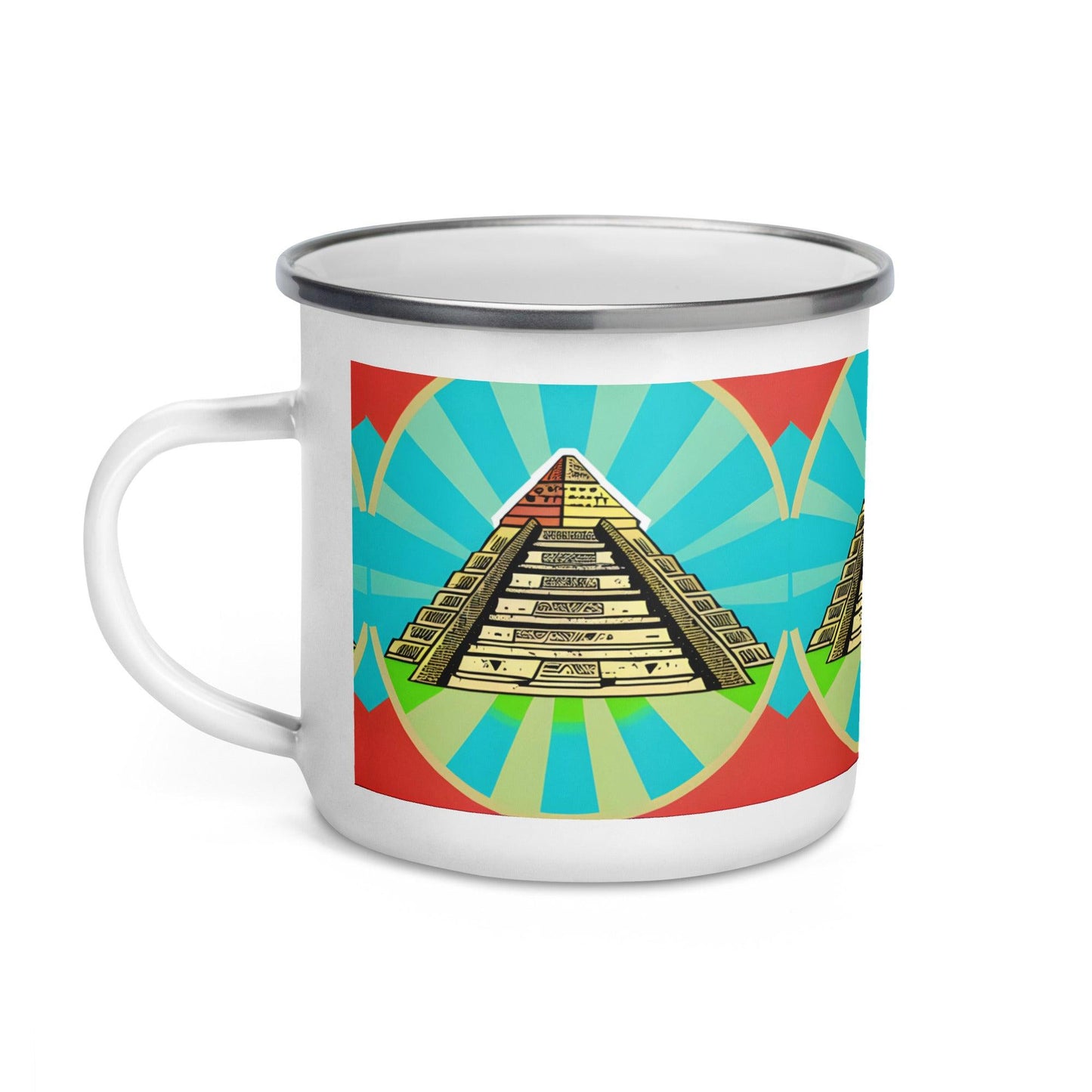 Enjoy Your Drinks in Style with an Aztec Sun Pyramid Camp Mug - Dhalfashionistt