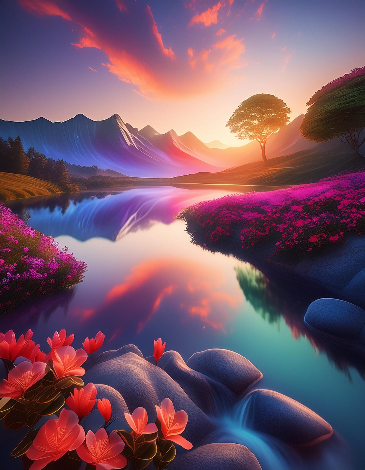 Fantastic Futuristic Landscapes Reflective Chromatic Wall Mural | Artistic Decor Wallpaper - Dhalfashionistt
