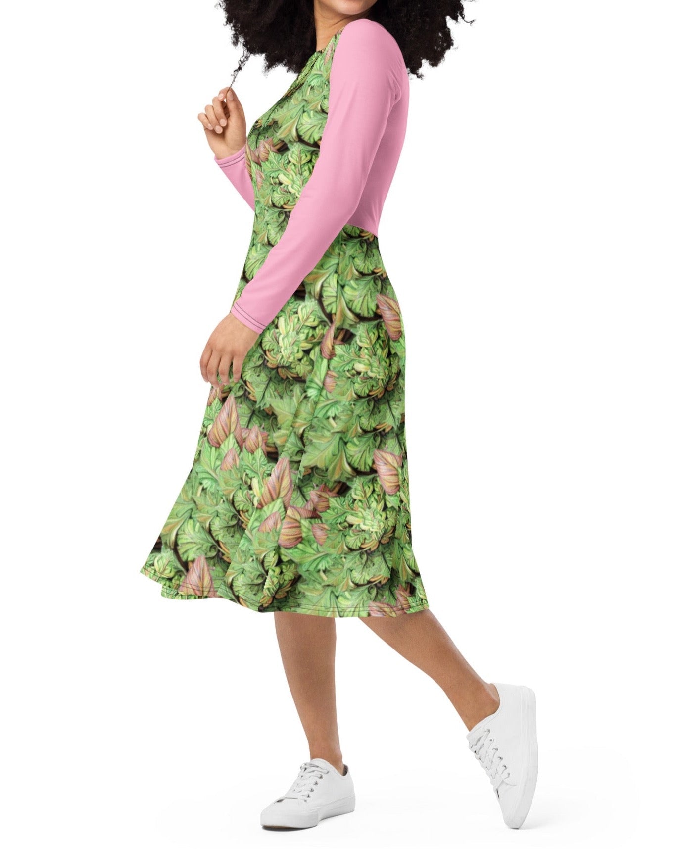 Flower Ornate Decorative long sleeve midi Dress | Oversized Dress | Botanical Garden - Dhalfashionistt