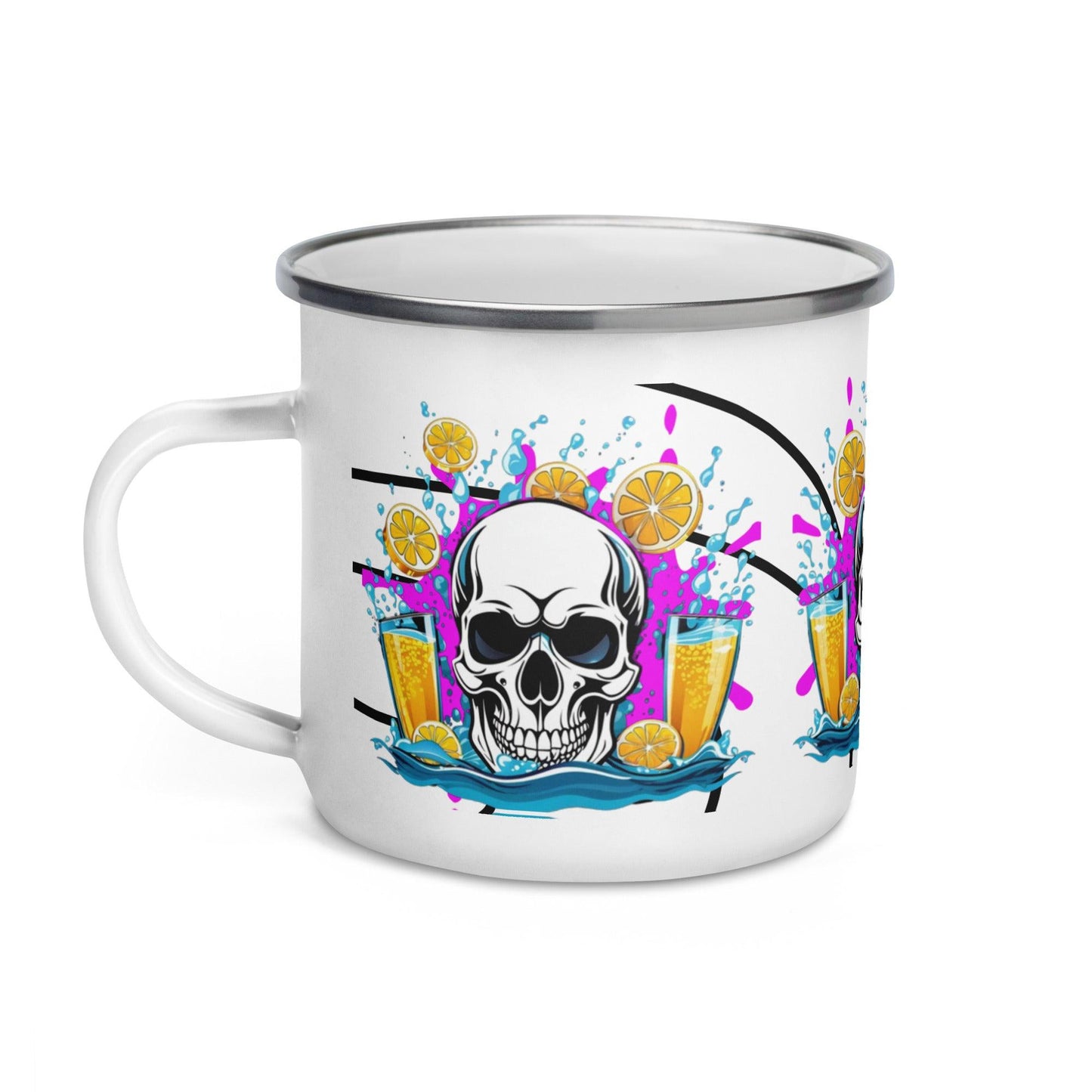 Funny Skull Coffee and Tee Enamel Mug | Unique Camper Mug for Office and Home Decor - Dhalfashionistt