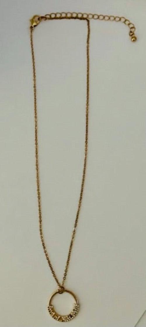 Gold Crystal Pave Circle Pendant Necklace | Unique Fashion Jewelry Designs - Dhalfashionistt