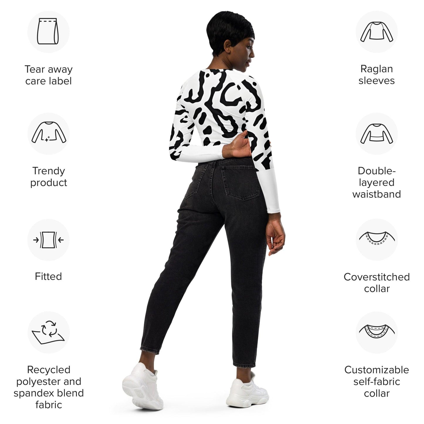 Marilyn Monroe Vibes: Eco-Friendly Recycled Oversized Long-Sleeve Crop Top - Dhalfashionistt