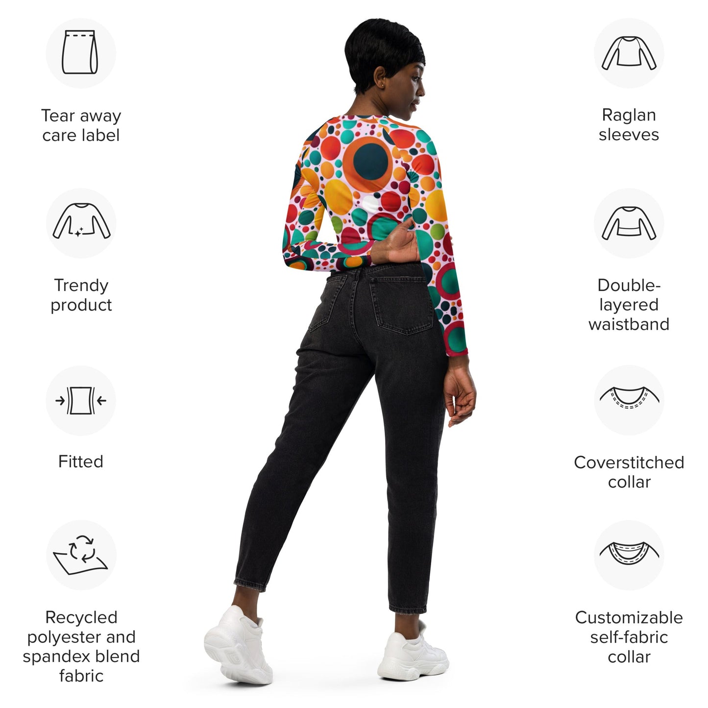 "Modern Monochrome: Dots Oversized Long-Sleeve Crop | Effortless Style" - Dhalfashionistt