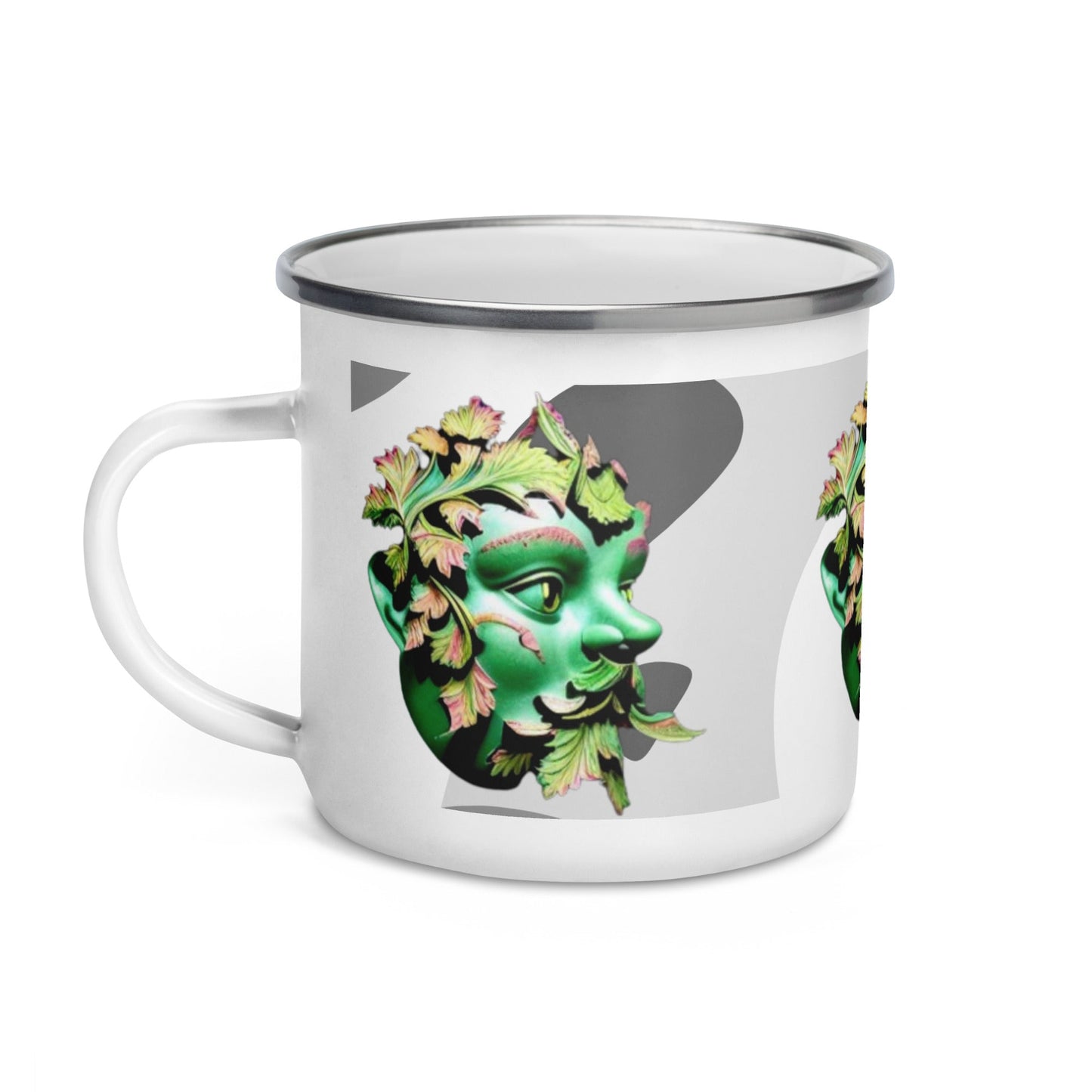 Dhalfashionistt Ornate Decorative Green Man Enamel | Mug Unique Camper Mug | Home & Office Accessories Bag attachment mug Beverage mug Camper mug Camping mug Durable mug Durable Outdoor Mug Enamel mug Green man Hiking mug Home accessories Hot meal mug Lightweight mug Multifunctional mug Office accessories Online store unique gift Unique mug Unique Novelty Gift Free Text