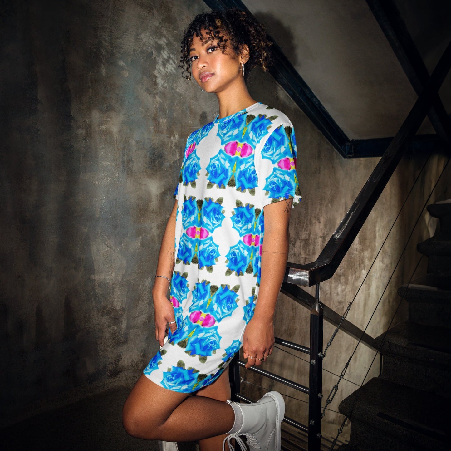 Radiant Floral Roses T-shirt Dress | Captivating Beauty & Style | Unique Design - Dhalfashionistt