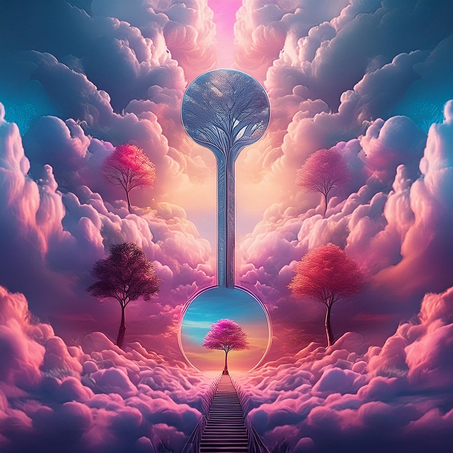 Radiant Trees keys To The Sky Wall Mural | Relaxing Space Wallpaper - Dhalfashionistt