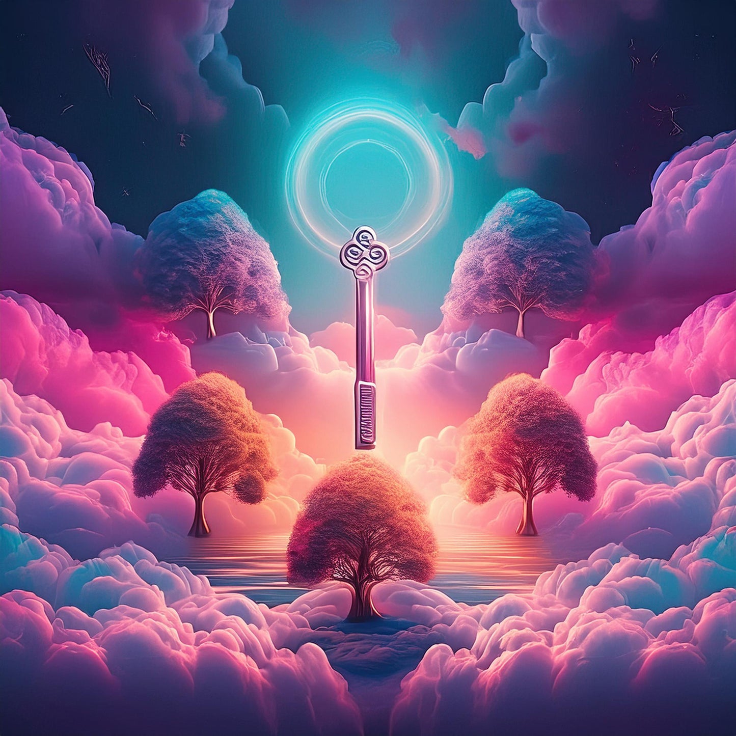 Radiant Trees keys To The Sky Wall Mural | Relaxing Space Wallpaper - Dhalfashionistt