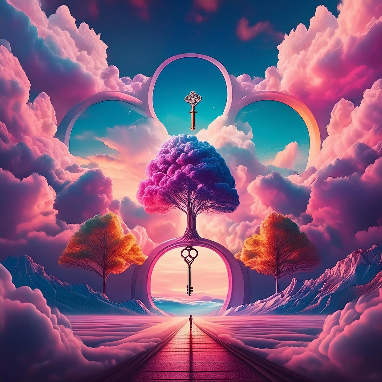 Radiant Trees keys To The Sky Wall Mural | Relaxing Space Wallpaper - Dhalfashionistt