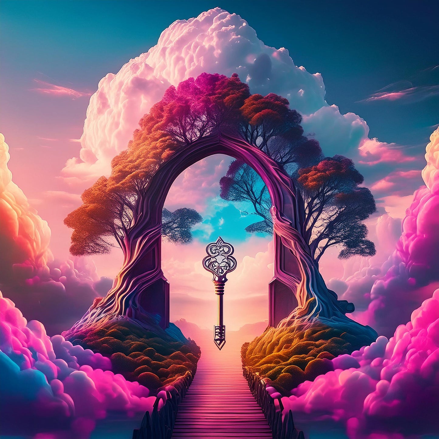Radiant Trees keys To The Sky Wall Mural | Relaxing Space Wallpaper - Dhalfashionistt