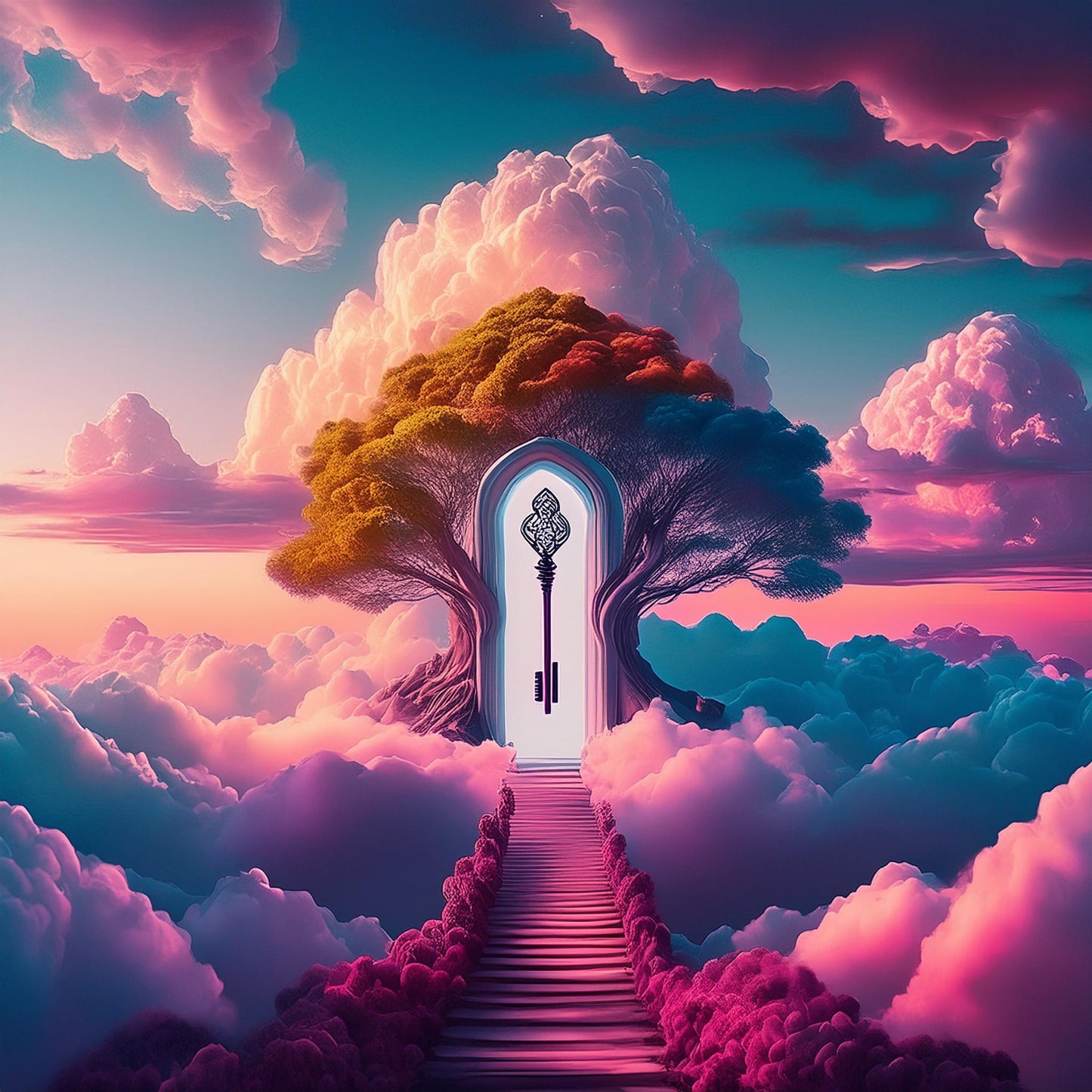 Radiant Trees keys To The Sky Wall Mural | Relaxing Space Wallpaper - Dhalfashionistt