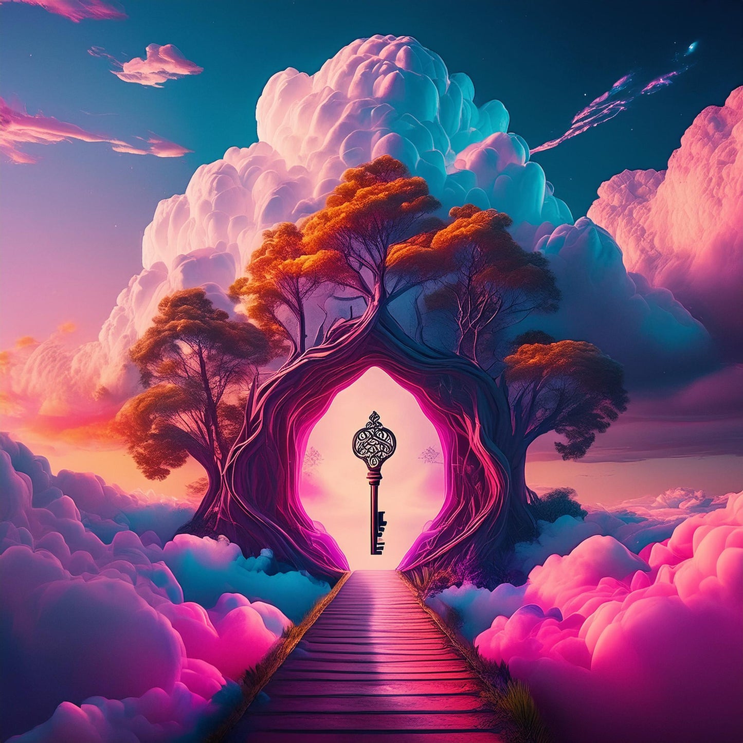 Radiant Trees keys To The Sky Wall Mural | Relaxing Space Wallpaper - Dhalfashionistt