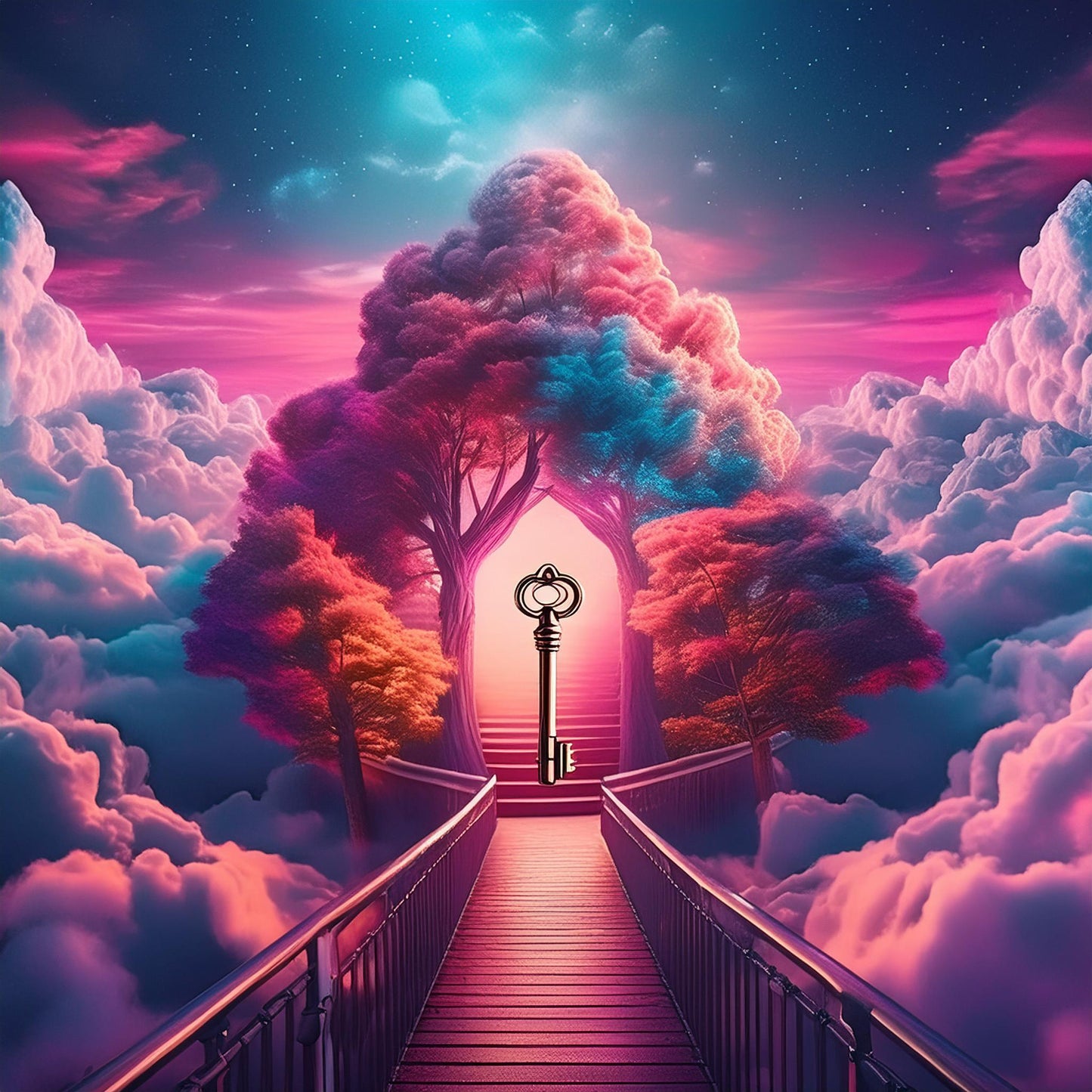Radiant Trees keys To The Sky Wall Mural | Relaxing Space Wallpaper - Dhalfashionistt